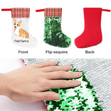 Load image into Gallery viewer, Personalized Corgi Shiny Sequin Christmas Stocking-Christmas Ornament-Christmas, Corgi, Home Decor, Personalized-Sequinned Christmas Stocking-Sequinned Silver White-One Size-3