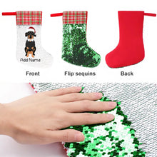Load image into Gallery viewer, Personalized Dachshund Shiny Sequin Christmas Stocking-Christmas Ornament-Christmas, Dachshund, Home Decor, Personalized-Sequinned Christmas Stocking-Sequinned Silver White-One Size-3