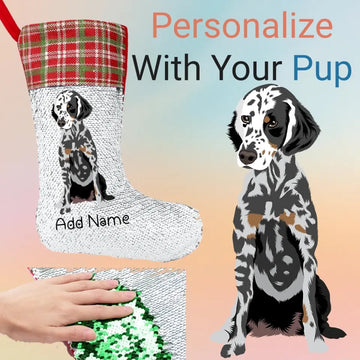Personalized Dalmatian Shiny Sequin Christmas Stocking 360x