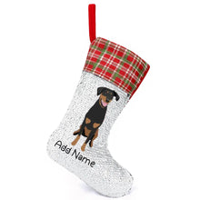 Load image into Gallery viewer, Personalized Doberman Shiny Sequin Christmas Stocking-Christmas Ornament-Christmas, Doberman, Home Decor, Personalized-Sequinned Christmas Stocking-Sequinned Silver White-One Size-2