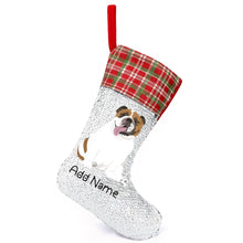 Load image into Gallery viewer, Personalized English Bulldog Shiny Sequin Christmas Stocking-Christmas Ornament-Christmas, English Bulldog, Home Decor, Personalized-Sequinned Christmas Stocking-Sequinned Silver White-One Size-2