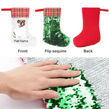 Load image into Gallery viewer, Personalized English Bulldog Shiny Sequin Christmas Stocking-Christmas Ornament-Christmas, English Bulldog, Home Decor, Personalized-Sequinned Christmas Stocking-Sequinned Silver White-One Size-3
