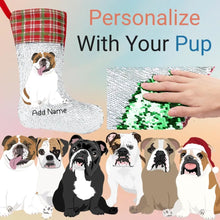 Load image into Gallery viewer, Personalized English Bulldog Shiny Sequin Christmas Stocking-Christmas Ornament-Christmas, English Bulldog, Home Decor, Personalized-Sequinned Christmas Stocking-Sequinned Silver White-One Size-1