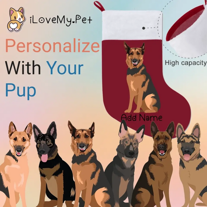 Personalized German Shepherd Large Christmas Stocking-Christmas Ornament-Christmas, German Shepherd, Home Decor, Personalized-Large Christmas Stocking-Christmas Red-One Size-1