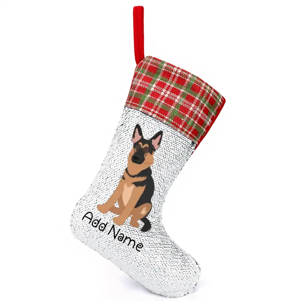 Personalized German Shepherd Shiny Sequin Christmas Stocking-Christmas Ornament-Christmas, German Shepherd, Home Decor, Personalized-Sequinned Christmas Stocking-Sequinned Silver White-One Size-2