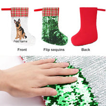 Load image into Gallery viewer, Personalized German Shepherd Shiny Sequin Christmas Stocking-Christmas Ornament-Christmas, German Shepherd, Home Decor, Personalized-Sequinned Christmas Stocking-Sequinned Silver White-One Size-3
