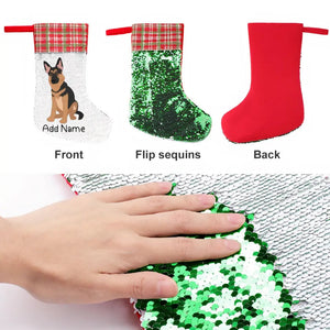 Personalized German Shepherd Shiny Sequin Christmas Stocking-Christmas Ornament-Christmas, German Shepherd, Home Decor, Personalized-Sequinned Christmas Stocking-Sequinned Silver White-One Size-3