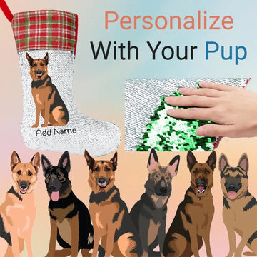 Personalized German Shepherd Shiny Sequin Christmas Stocking 360x