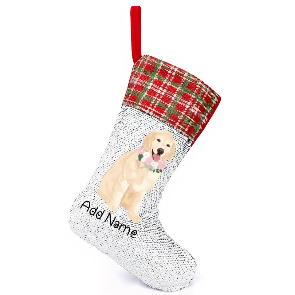 Personalized Golden Retriever Shiny Sequin Christmas Stocking-Christmas Ornament-Christmas, Golden Retriever, Home Decor, Personalized-Sequinned Christmas Stocking-Sequinned Silver White-One Size-2