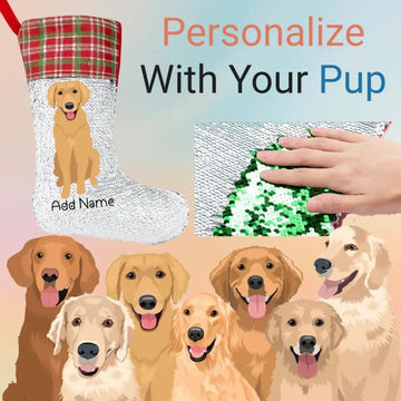 Personalized Golden Retriever Shiny Sequin Christmas Stocking 360x