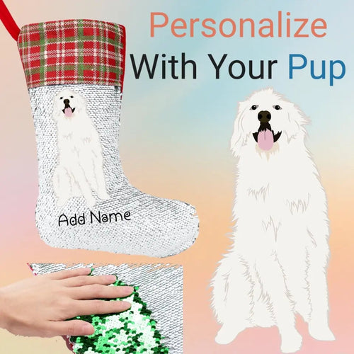 Personalized Great Pyrenees Shiny Sequin Christmas Stocking-Christmas Ornament-Christmas, Great Pyrenees, Home Decor, Personalized-Sequinned Christmas Stocking-Sequinned Silver White-One Size-1