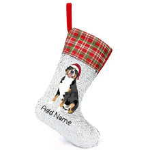 Load image into Gallery viewer, Personalized Greater Swiss Mountain Dog Shiny Sequin Christmas Stocking-Christmas Ornament-Christmas, Greater Swiss Mountain Dog, Home Decor, Personalized-Sequinned Christmas Stocking-Sequinned Silver White-One Size-2
