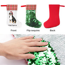 Load image into Gallery viewer, Personalized Greater Swiss Mountain Dog Shiny Sequin Christmas Stocking-Christmas Ornament-Christmas, Greater Swiss Mountain Dog, Home Decor, Personalized-Sequinned Christmas Stocking-Sequinned Silver White-One Size-3