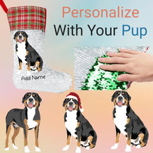 Load image into Gallery viewer, Personalized Greater Swiss Mountain Dog Shiny Sequin Christmas Stocking-Christmas Ornament-Christmas, Greater Swiss Mountain Dog, Home Decor, Personalized-Sequinned Christmas Stocking-Sequinned Silver White-One Size-1