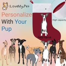 Load image into Gallery viewer, Personalized Greyhound / Whippet Large Christmas Stocking-Christmas Ornament-Christmas, Greyhound, Home Decor, Personalized, Whippet-Large Christmas Stocking-Christmas Red-One Size-1