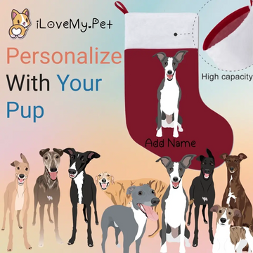 Personalized Greyhound Whippet Large Christmas Stocking 360x