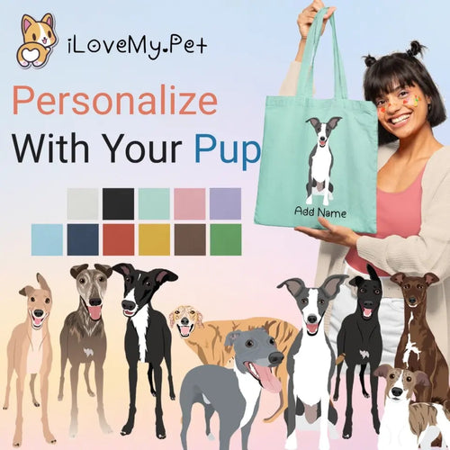 Personalized Greyhound / Whippet Love Zippered Tote Bag