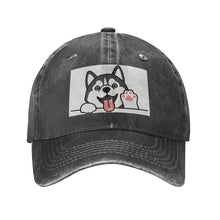 Load image into Gallery viewer, Personalized Husky Baseball Cap - Waving Husky Design - Match Your Dog's Coat Color-Hats &amp; Caps-Black-Black-One Size-57