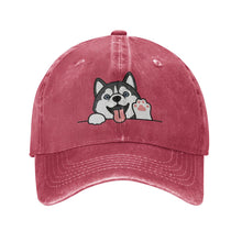 Load image into Gallery viewer, Personalized Husky Baseball Cap - Waving Husky Design - Match Your Dog's Coat Color-Hats &amp; Caps-Red-Red-One Size-1