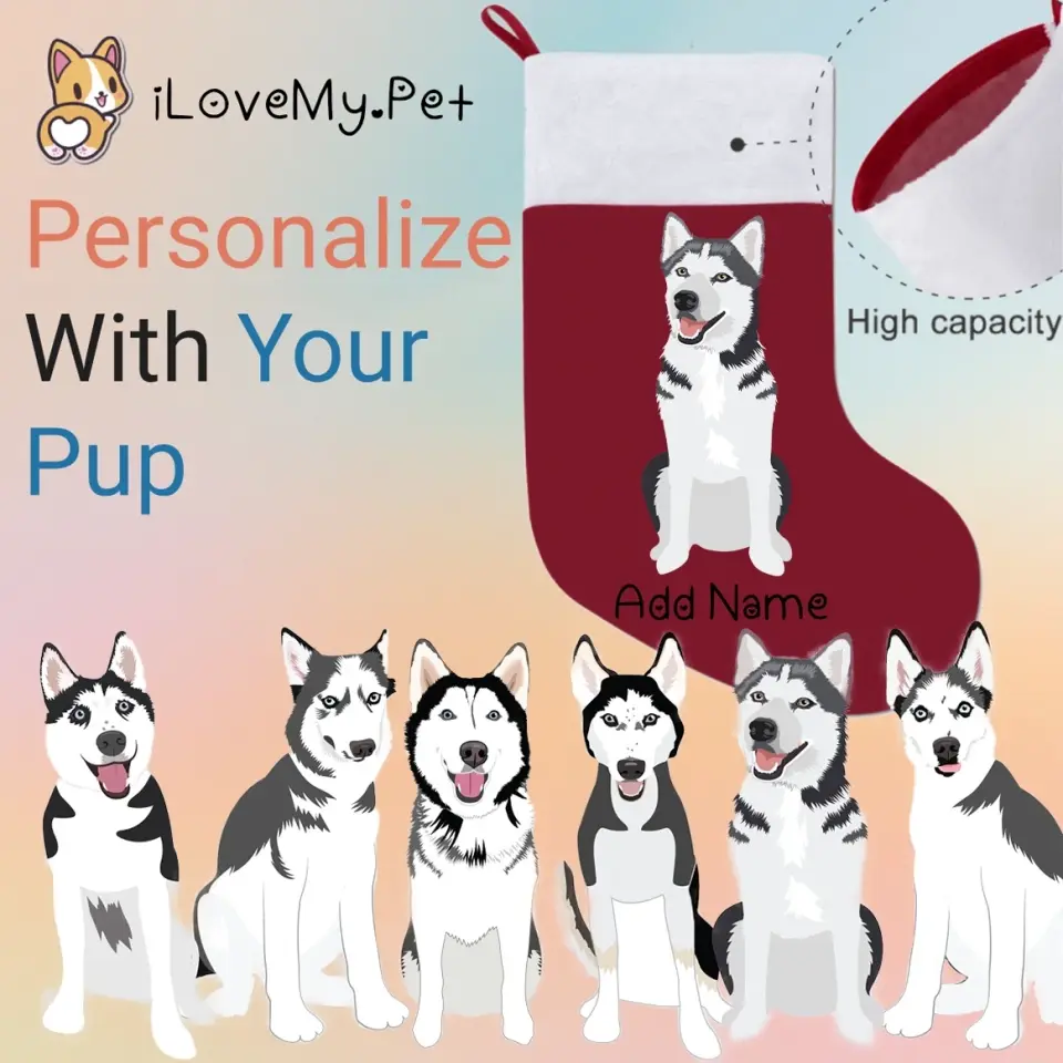 Personalized Husky Large Christmas Stocking-Christmas Ornament-Christmas, Home Decor, Personalized, Siberian Husky-Large Christmas Stocking-Christmas Red-One Size-1
