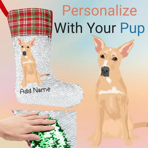 Personalized Indian Pariah Dog Shiny Sequin Christmas Stocking-Christmas Ornament-Christmas, Home Decor, Indian Pariah Dog, Personalized-Sequinned Christmas Stocking-Sequinned Silver White-One Size-1