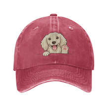 Load image into Gallery viewer, Personalized Long-haired Dachshund Baseball Cap - Waving Long-haired Dachshund Design - Match Your Dog's Coat Color-Hats &amp; Caps-Accessories,Baseball Caps,Dachshund,Dog Dad Gifts,Dog Mom Gifts-Red-One Size-3