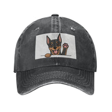 Load image into Gallery viewer, Personalized Miniature Pinscher Baseball Cap - Waving Miniature Pinscher Design - Match Your Dog's Coat Color-Hats &amp; Caps-Black-Black-One Size-57