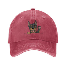 Load image into Gallery viewer, Personalized Miniature Pinscher Baseball Cap - Waving Miniature Pinscher Design - Match Your Dog's Coat Color-Hats &amp; Caps-Red-Red-One Size-1