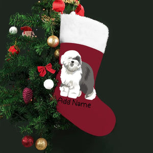 Personalized Old English Sheepdog Large Christmas Stocking-Christmas Ornament-Christmas, Home Decor, Old English Sheepdog, Personalized-Large Christmas Stocking-Christmas Red-One Size-2