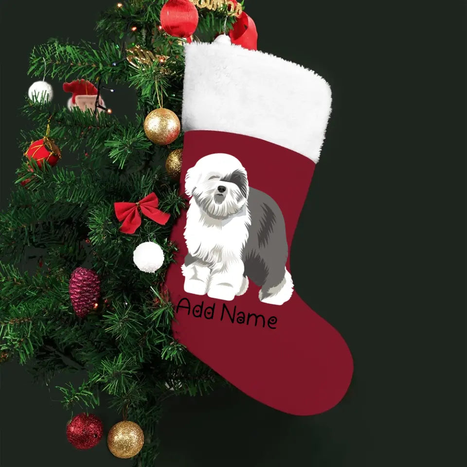 Personalized Old English Sheepdog Large Christmas Stocking-Christmas Ornament-Christmas, Home Decor, Old English Sheepdog, Personalized-Large Christmas Stocking-Christmas Red-One Size-2