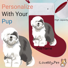 Load image into Gallery viewer, Personalized Old English Sheepdog Large Christmas Stocking-Christmas Ornament-Christmas, Home Decor, Old English Sheepdog, Personalized-Large Christmas Stocking-Christmas Red-One Size-1