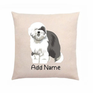 Personalized Old English Sheepdog Linen Pillowcase-Home Decor-Dog Dad Gifts, Dog Mom Gifts, Home Decor, Old English Sheepdog, Personalized, Pillows-Linen Pillow Case-Cotton-Linen-12"x12"-2