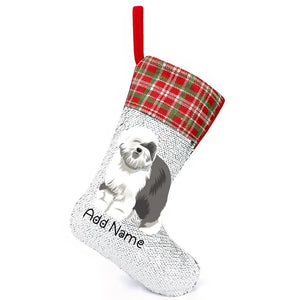 Personalized Old English Sheepdog Shiny Sequin Christmas Stocking-Christmas Ornament-Christmas, Home Decor, Old English Sheepdog, Personalized-Sequinned Christmas Stocking-Sequinned Silver White-One Size-2