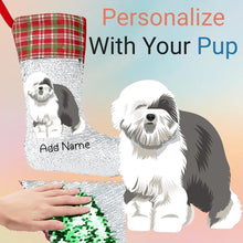 Load image into Gallery viewer, Personalized Old English Sheepdog Shiny Sequin Christmas Stocking-Christmas Ornament-Christmas, Home Decor, Old English Sheepdog, Personalized-Sequinned Christmas Stocking-Sequinned Silver White-One Size-1