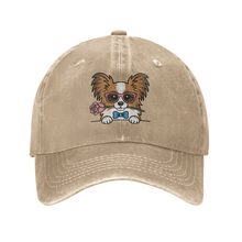 Load image into Gallery viewer, Personalized Papillon Baseball Cap - Romeo Papillon Design - Match Your Dog's Coat Color-Hats &amp; Caps-Accessories,Baseball Caps,Dog Mom Gifts-Beige-One Size-1