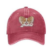 Load image into Gallery viewer, Personalized Papillon Baseball Cap - Waving Papillon Design - Match Your Dog's Coat Color-Hats &amp; Caps-Accessories,Baseball Caps,Dog Dad Gifts,Dog Mom Gifts,Papillon-Red-One Size-1