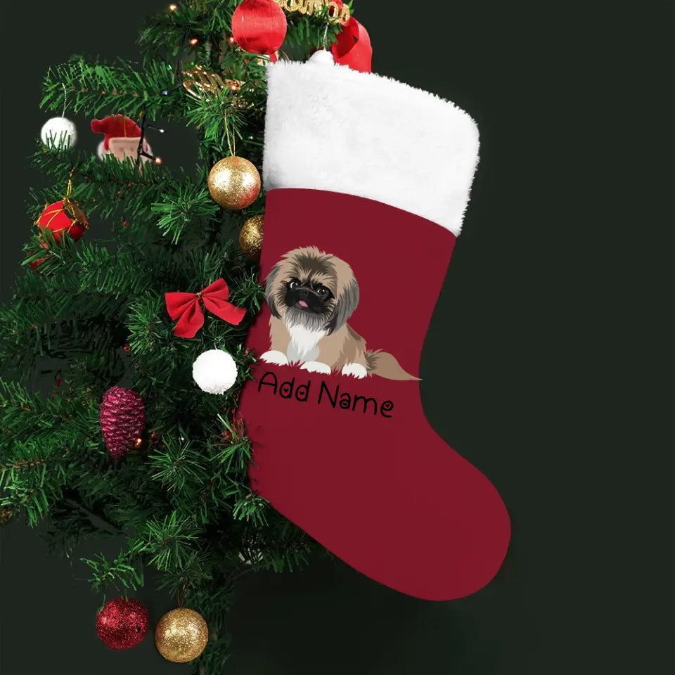 Personalized Pekingese Large Christmas Stocking-Christmas Ornament-Christmas, Home Decor, Pekingese, Personalized-Large Christmas Stocking-Christmas Red-One Size-2