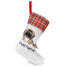 Load image into Gallery viewer, Personalized Pekingese Shiny Sequin Christmas Stocking-Christmas Ornament-Christmas, Home Decor, Pekingese, Personalized-Sequinned Christmas Stocking-Sequinned Silver White-One Size-2
