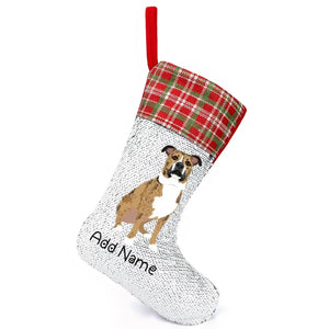 Personalized Pit Bull Shiny Sequin Christmas Stocking-Christmas Ornament-Christmas, Home Decor, Personalized, Pit Bull-Sequinned Christmas Stocking-Sequinned Silver White-One Size-2