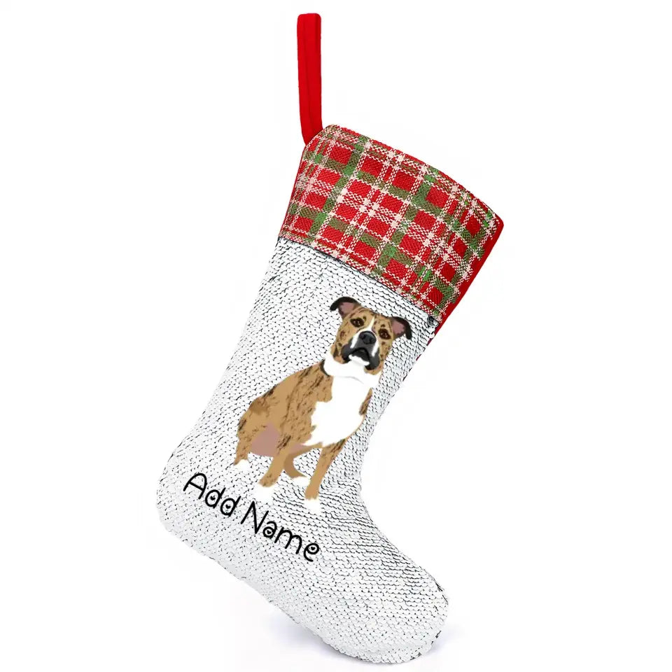 Personalized Pit Bull Shiny Sequin Christmas Stocking-Christmas Ornament-Christmas, Home Decor, Personalized, Pit Bull-Sequinned Christmas Stocking-Sequinned Silver White-One Size-2