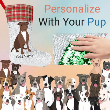 Personalized Pit Bull Shiny Sequin Christmas Stocking 360x