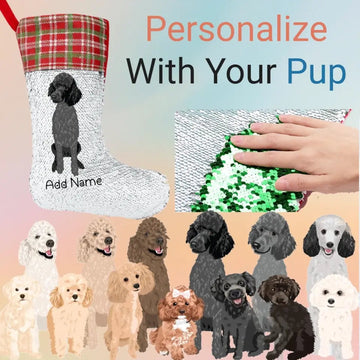 Personalized Poodle Shiny Sequin Christmas Stocking 360x