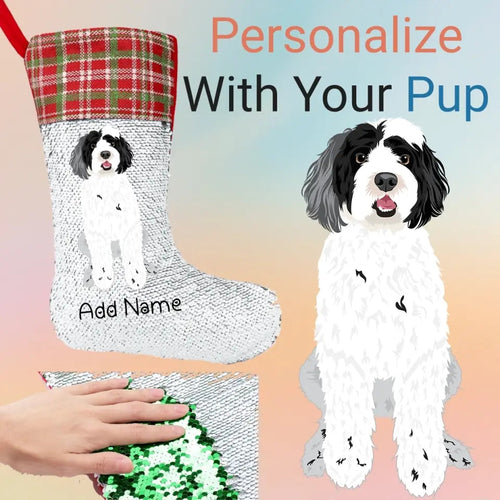 Personalized Portuguese Water Dog Shiny Sequin Christmas Stocking-Christmas Ornament-Christmas, Home Decor, Personalized, Portuguese Water Dog-Sequinned Christmas Stocking-Sequinned Silver White-One Size-1