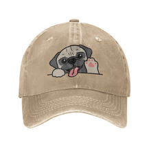 Load image into Gallery viewer, Personalized Pug Baseball Cap - Waving Pug Design - Match Your Dog's Coat Color-Hats &amp; Caps-Accessories,Baseball Caps,Dog Dad Gifts,Dog Mom Gifts,Pug-Beige-One Size-1