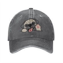 Load image into Gallery viewer, Personalized Pug Baseball Cap - Waving Pug Design - Match Your Dog's Coat Color-Hats &amp; Caps-Accessories,Baseball Caps,Dog Dad Gifts,Dog Mom Gifts,Pug-Gray-One Size-3
