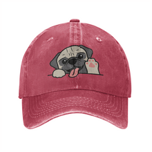 Load image into Gallery viewer, Personalized Pug Baseball Cap - Waving Pug Design - Match Your Dog's Coat Color-Hats &amp; Caps-Accessories,Baseball Caps,Dog Dad Gifts,Dog Mom Gifts,Pug-Wine-One Size-2