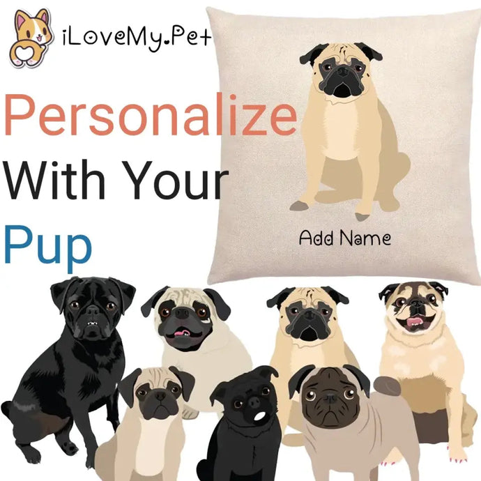 Personalized Pug Linen Pillowcase-Home Decor-Dog Dad Gifts, Dog Mom Gifts, Home Decor, Personalized, Pillows, Pug, Pug - Black-1