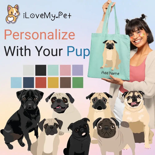 Personalized Pug Love Zippered Tote Bag-Accessories-Accessories, Bags, Dog Mom Gifts, Personalized, Pug, Pug - Black-1