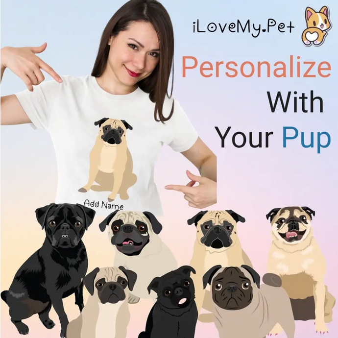Personalized Pug Mom T Shirt for Women-Customizer-Apparel, Dog Mom Gifts, Personalized, Pug, Pug - Black, Shirt, T Shirt-1