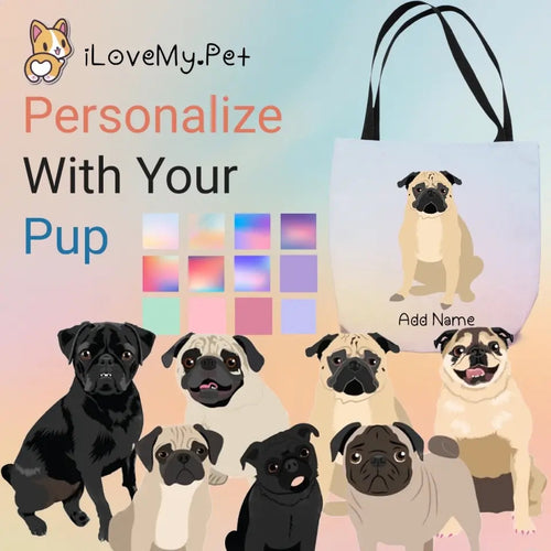 Personalized Pug Small Tote Bag-Accessories-Accessories, Bags, Dog Mom Gifts, Personalized, Pug, Pug - Black-Small Tote Bag-Your Design-One Size-1